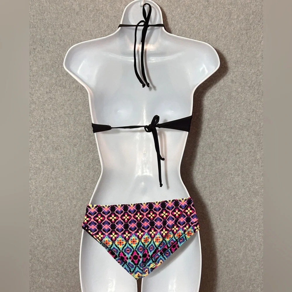 Low Rise Bikini Set Black High Neck‎ Macrame Tribal xsmall / small